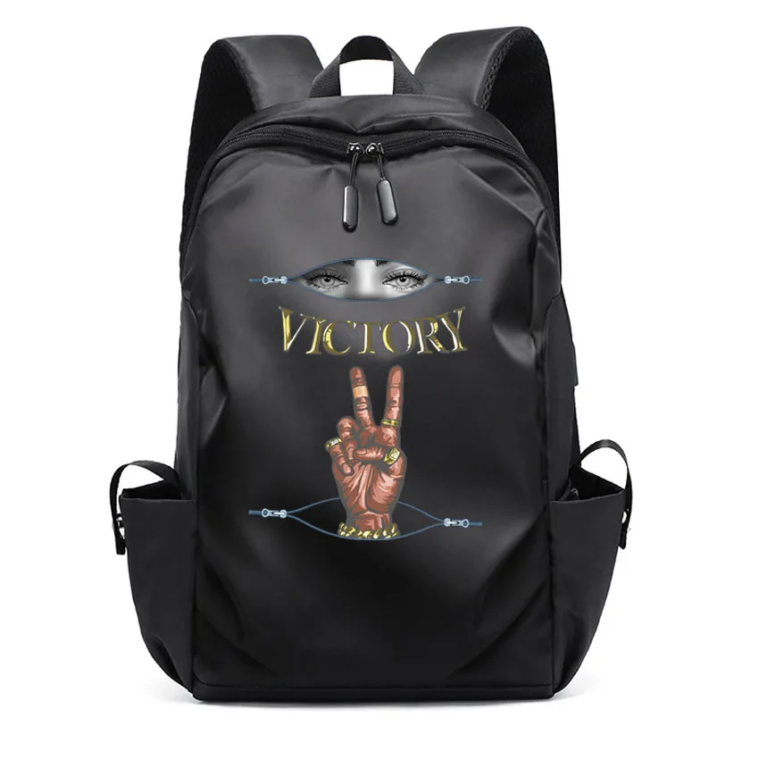 Multi-Use Laptop Backpack Unisex Notebook Bag Waterproof Computer Bag Funny Victory Gesture Pattern Print USB Charging Rucksack