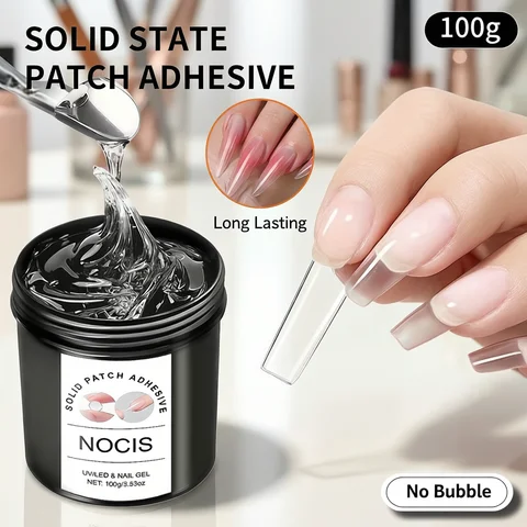 100g Solid Patch Adhesive Gel for Nails - Long-Lasting, Strengthening & Extension Nail Glue, No Damage to Nails, Glossy Finish