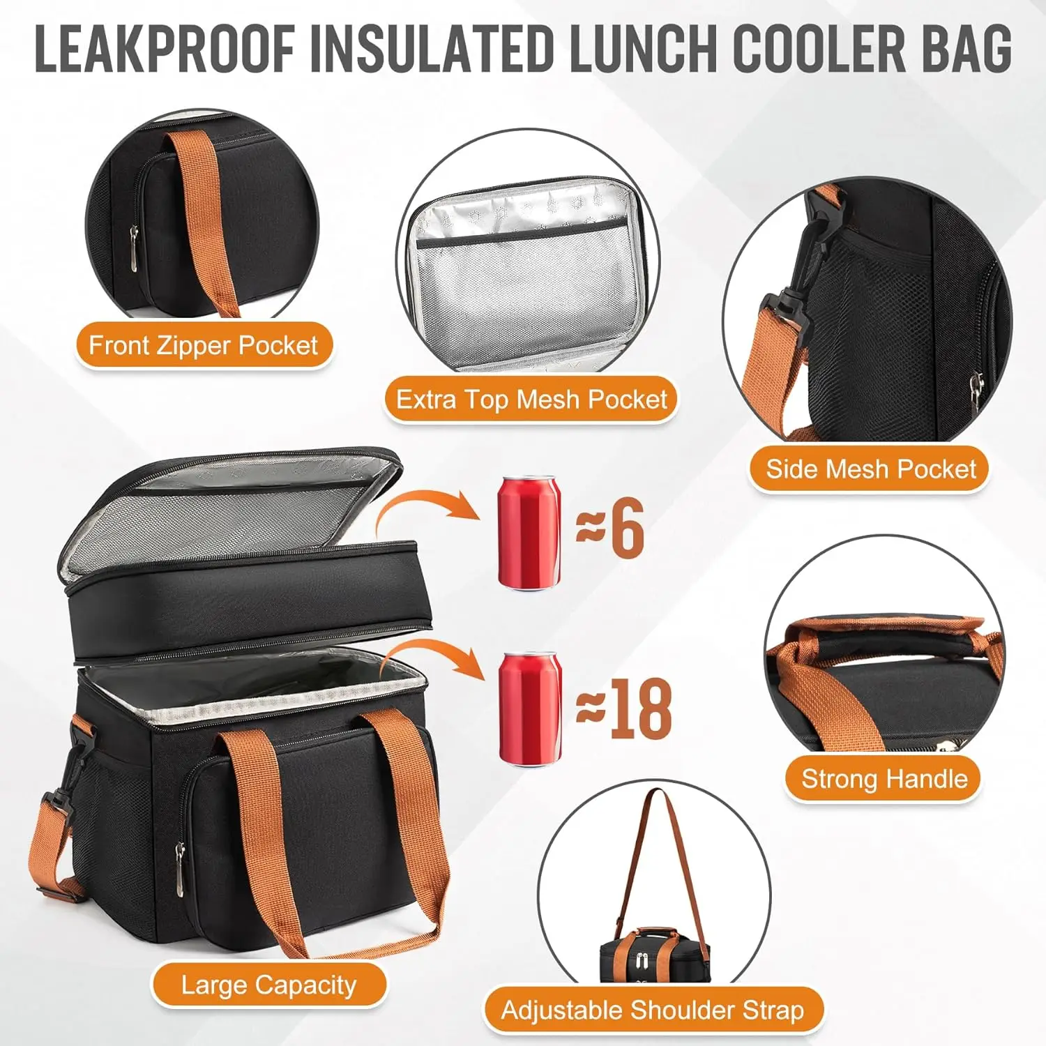 صندوق غداء معزول مكون من 4 أقسام مع حاويات مانعة للتسرب، ترمس طعام ساخن وبارد للبالغين والأطفال، حقيبة تبريد مع عبوة ثلج #3