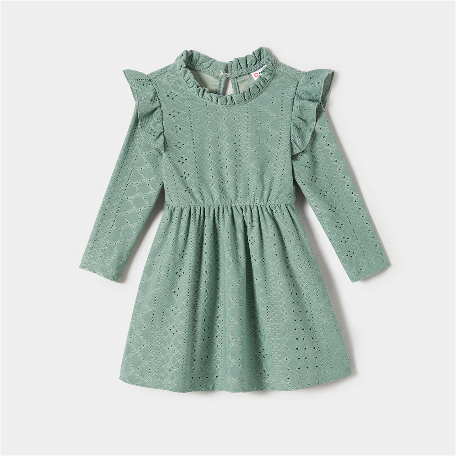 PatPat Family Matching Mint Green Lace Dresses And Color-block Long-sleeve tops Sets