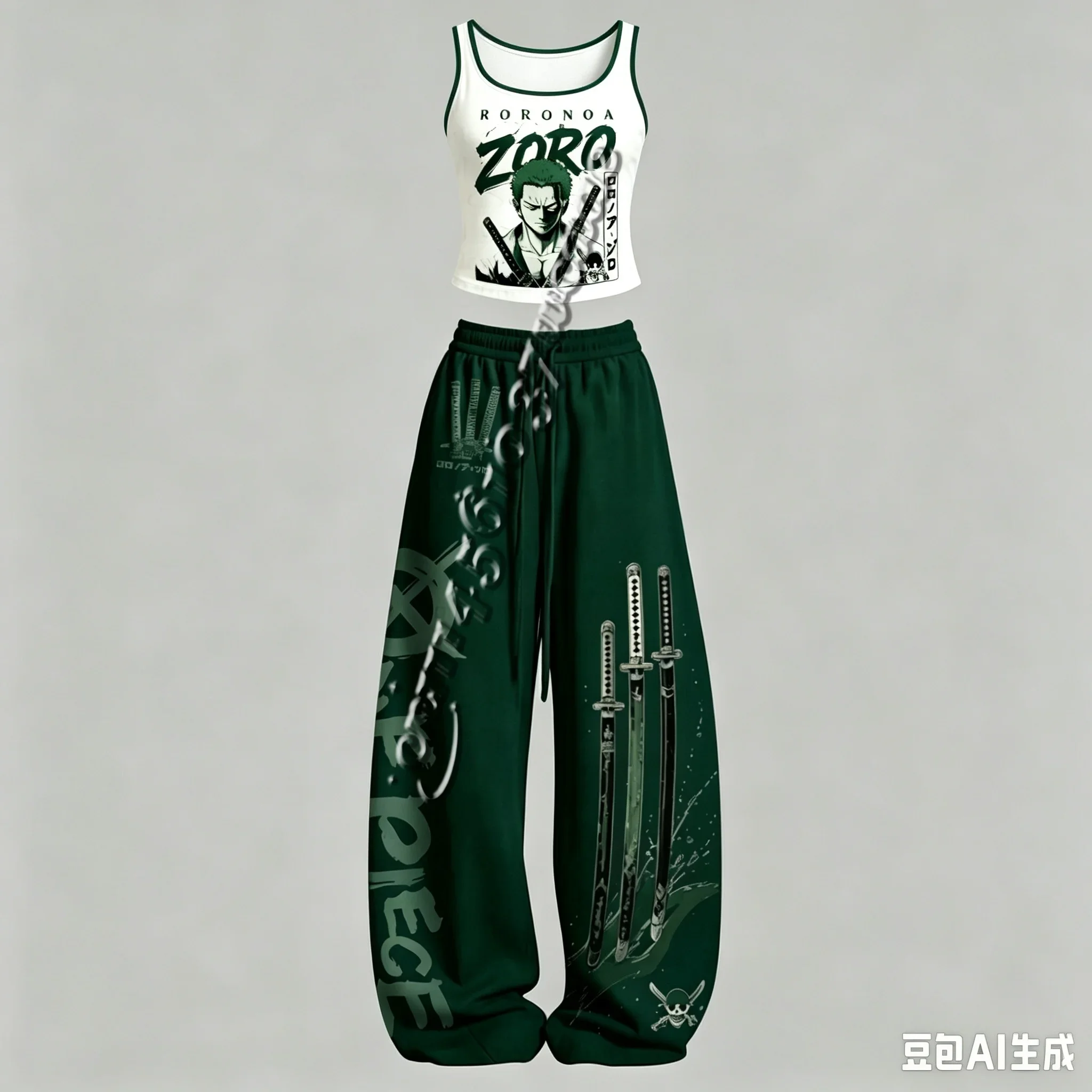 26/27 One Piece Luffy Gear5 Zoro Serie Anime-Charakter Tanktop Weite Hose Set, Unisex Anime-Outfit für die Familie – Detail 11