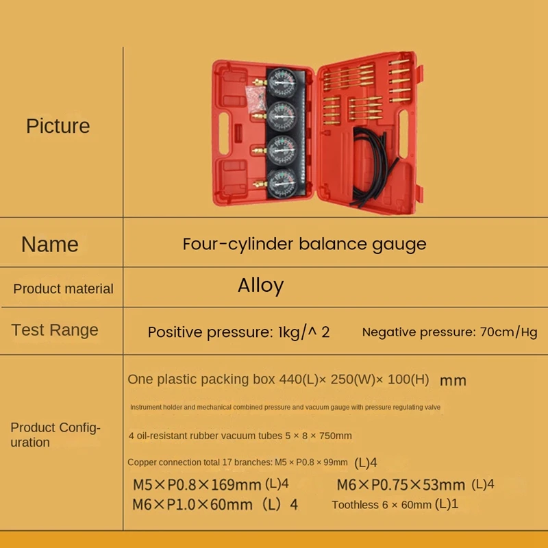 Motorcycle Four-Cylinder Vacuum Carburetor Synchronizer Sync 4 Gauge Balancer Meter Synchronous Vacuum Table