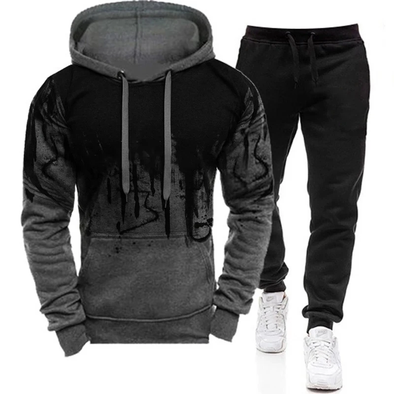 Autumn and Winter Season Men\'s Jacket Hooded Pullover+Sports Pants Men\'s Sports Casual Jogging Sportswear Two Piece Set Men\'s Wo