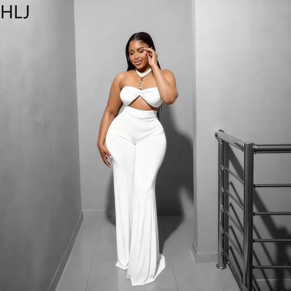 HLJ エレガントな中空パッチワークボディコンジャンプスーツ女性のためのホルターネックノースリーブバックレスロンパース女性ストリートウェアオーバーオール新しい