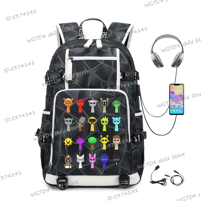 USB Charging Backpacks for School Teenagers Funny Sprunki Game School Backpacks Trend 2025 Incredibox Game Lover Laptop Satchel