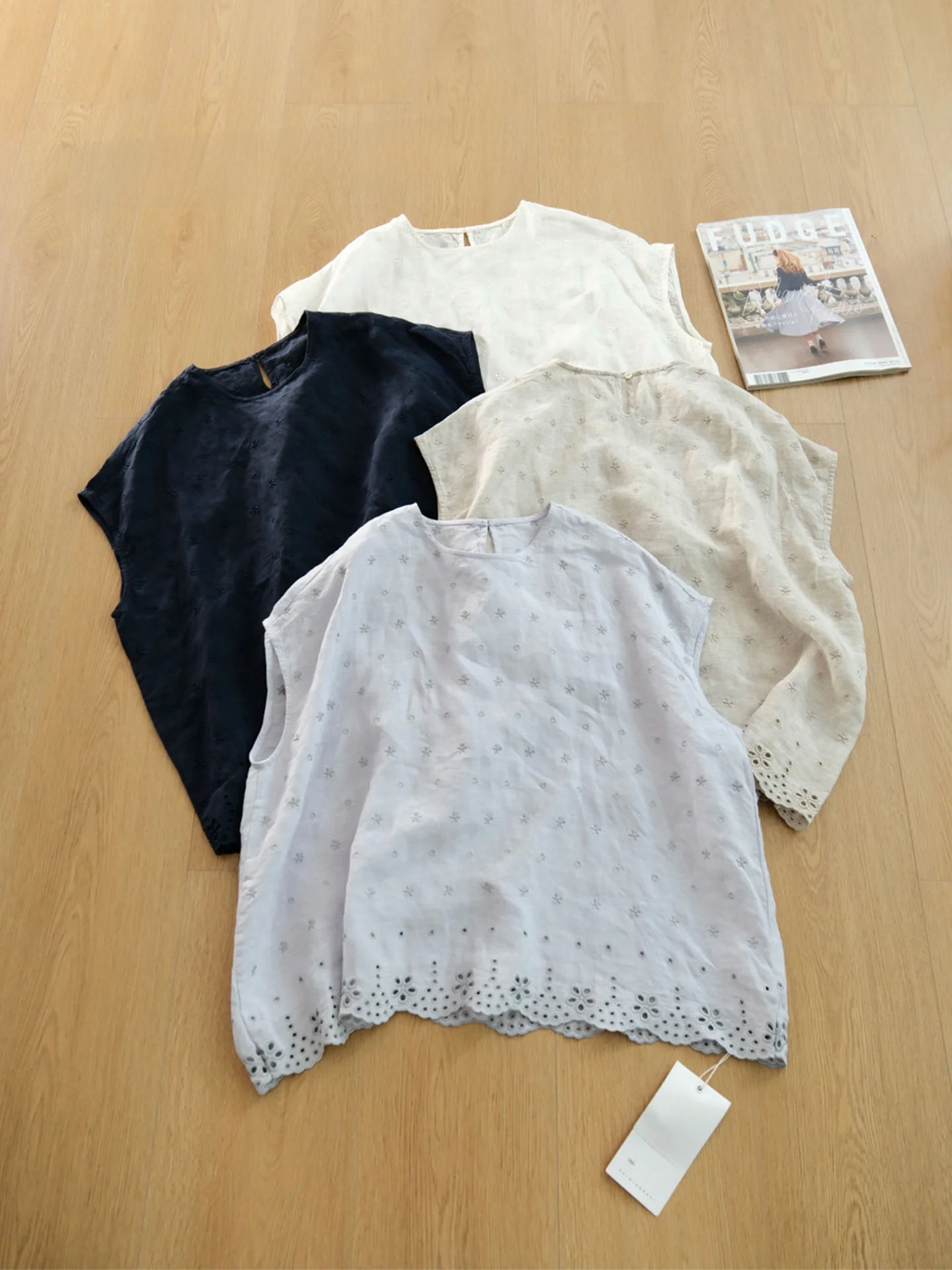 

Summer 2026 Loose Casual Embroidered Hollow out Sleeveless Shirt Artistic Style Linen Material Breathable Comfortable for Women