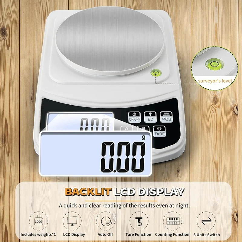 Digital Lab Scale, Gram-Scale 1000G 0.01Gaccuracy, Multi-Function High Precision Electronic Scale With 100G Weight Easy Install