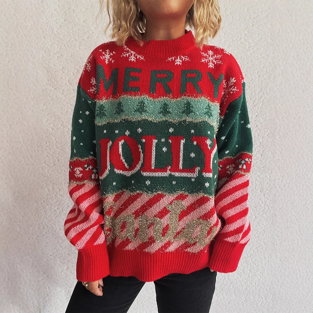 Nuove donne invernali maglione invernale vestiti maglione lavorato a maglia a maniche lunghe alla moda con tema natalizio stampa Jersey Invierno Mujer