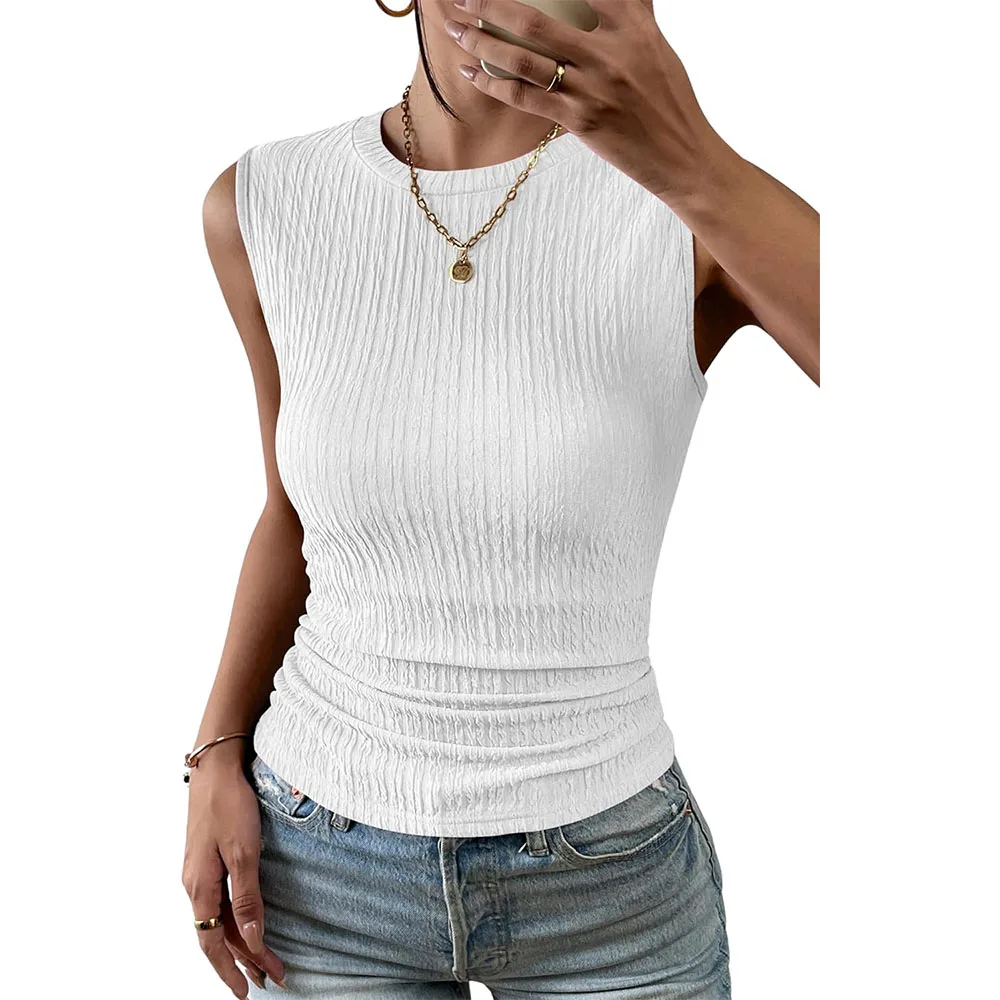 Women\'s High Neck Tank Top 2024 Summer Casual Ribbed Knit Slim Fitted Basic Textured Sleeveless Shirts