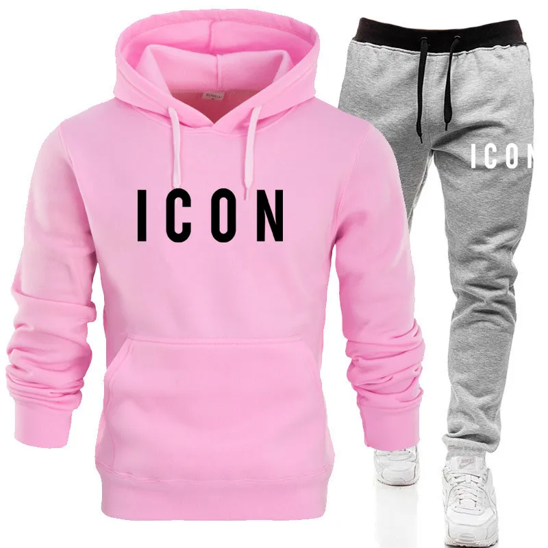 Setelan olahraga pria, baju Jogging Hoodie olahraga kasual harian kualitas tinggi, celana Joger cetak huruf ikon bertudung