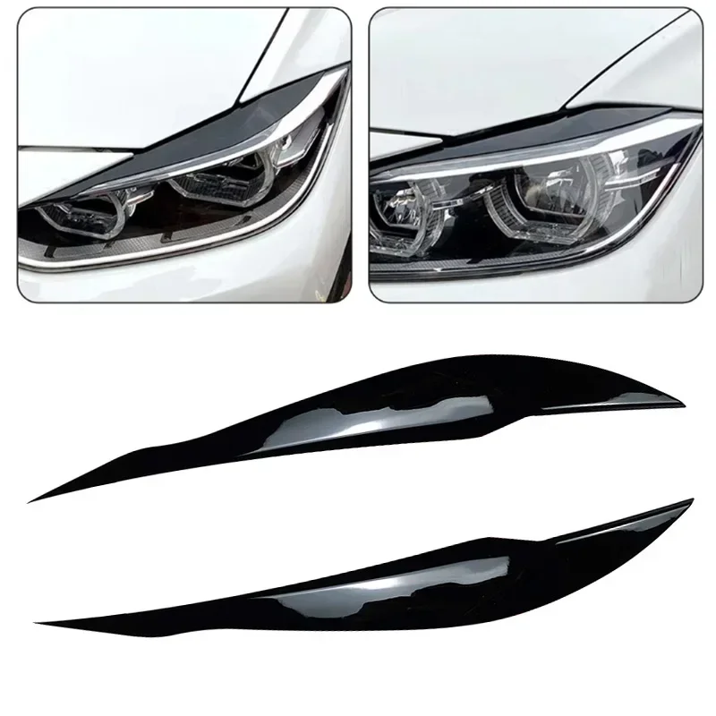 2Pcs Set Car Headlight Lamp Eyebrows Cover Trim Stickers Glossy Black For BMW 3 Series F30 F31 2012-2018 Auto Eyelids Lids Decor
