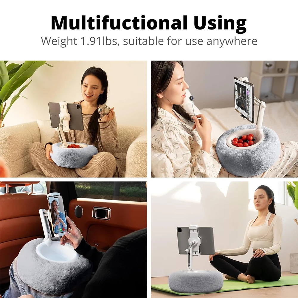 Plush Pillow Mobile Phone Tablet Holder Desktop Stand Adjustable Length Angle for binge-watching Live Straming Video Chat