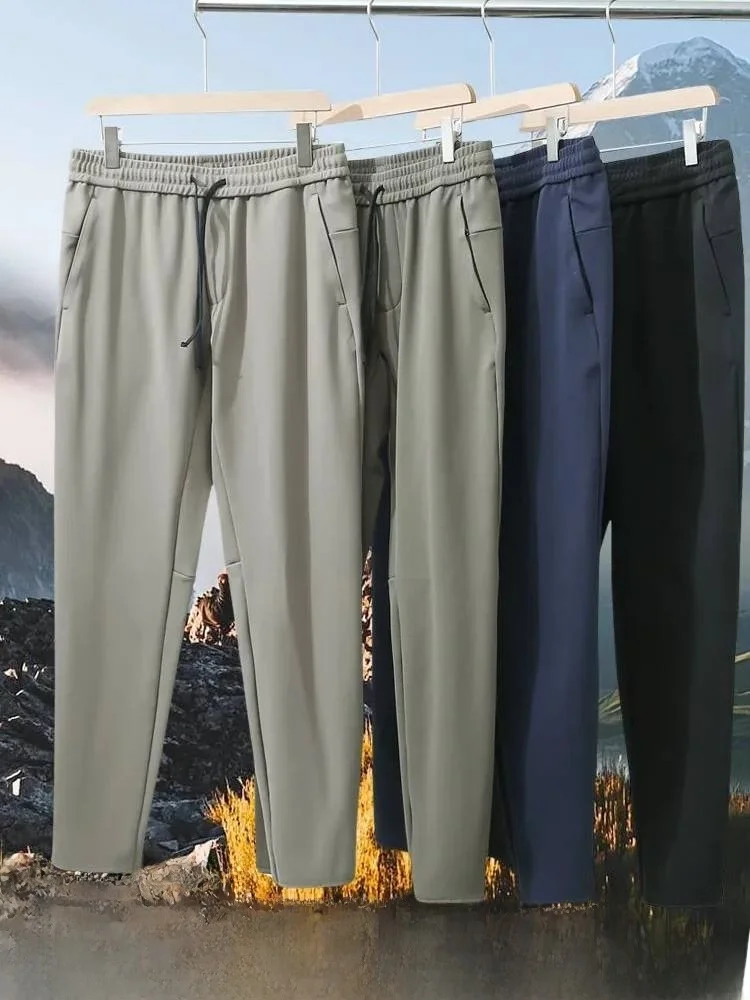 

Мужские повседневные брюки с эластичным поясом, быстросохнущие, свободного кроя, из полиэфирного волокна, прямые штанины, осенний сезон