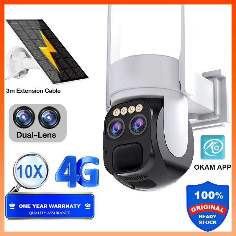 

HD 6MP CCTV 4G Solar Camera WIFI Outdoor Waterproof 3K Dual Lens 10X Optical Zoom Motion Detection Home Security Camera