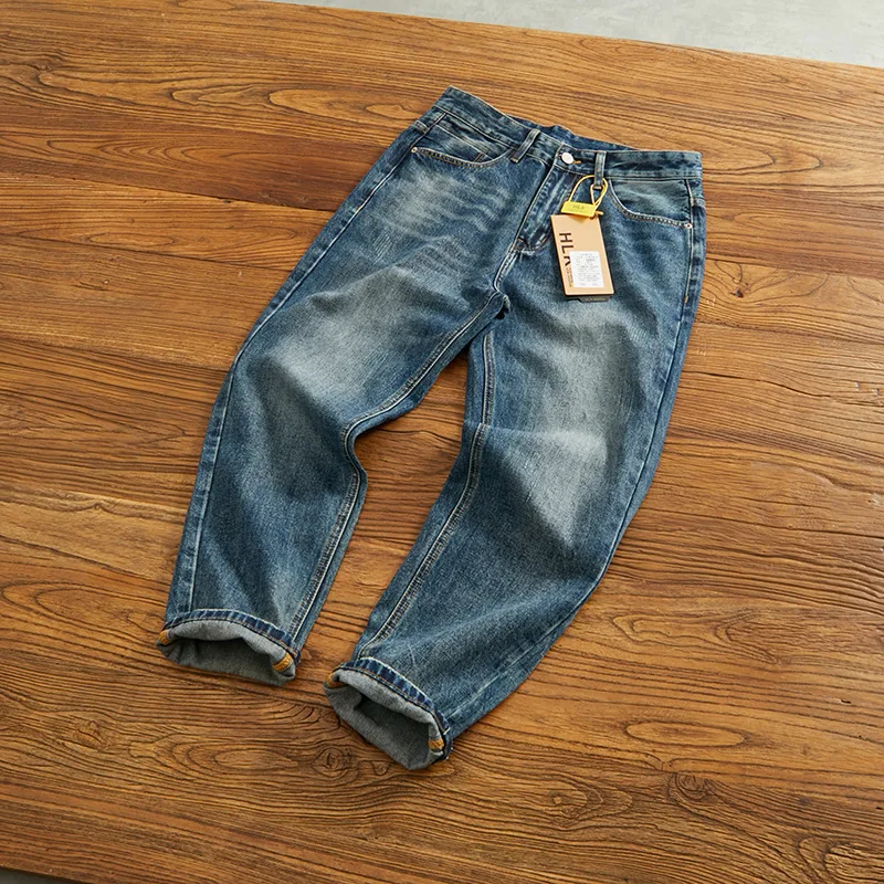 Hellblaue, gewaschene, vielseitige Jeans mit geradem Bein für Herren, modische, lässige Jeanshose im Retro- und einfachen koreanischen Stil