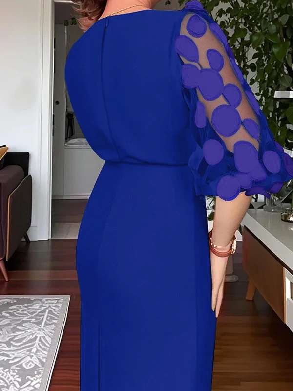 Damen 2026 figurbetontes, hoch tailliertes, langes Party-Frühlingskleid, Blumen-Hohlärmel, geteilte Vorderseite, O-Ausschnitt, elegante Midi-Kleider für Damen