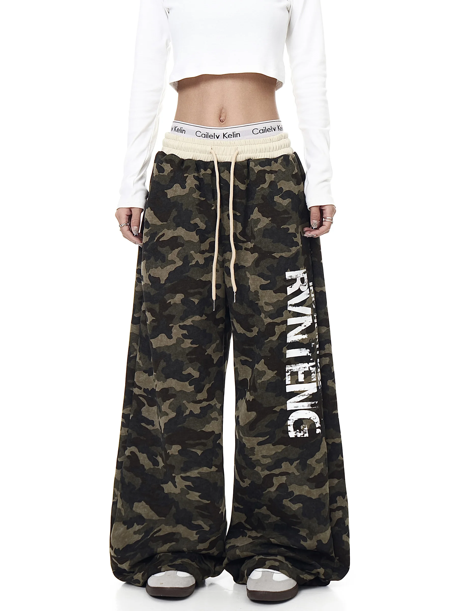 Hip Hop Vintage Camouflage Jogging Sweatpants Women Streetwear Oversize Elastic Waist Wide Leg Casual Straight Sports Trousers