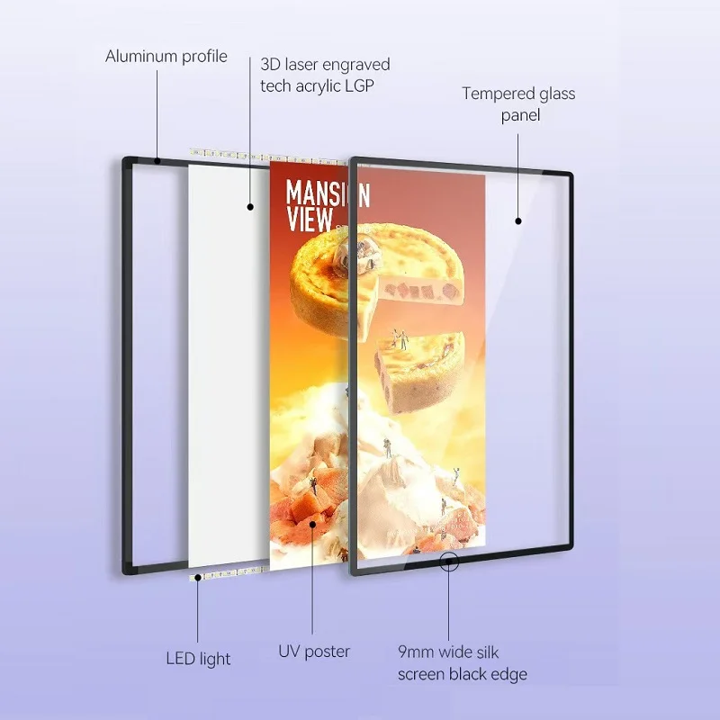 Ultra Thin LED Advertising Light Box A2 A3 A4 Tempered Glass Design Easy Quick Poster Change fnge for Shops Restaurants theater - view 4