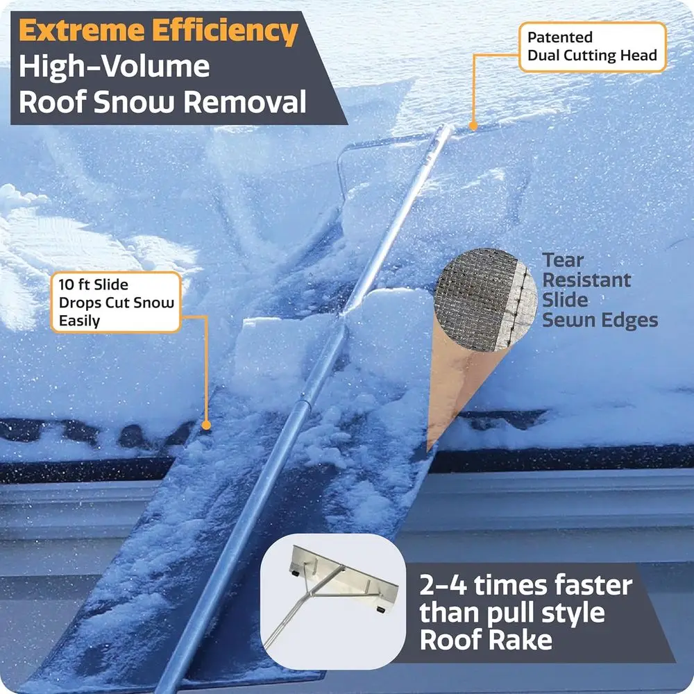 除雪用屋根かきすくい |   25フィートの長いハンドル |   24インチ幅のブレード |   丈夫で破れにくい設計 |   ミンスノータ屋根除雪ツール