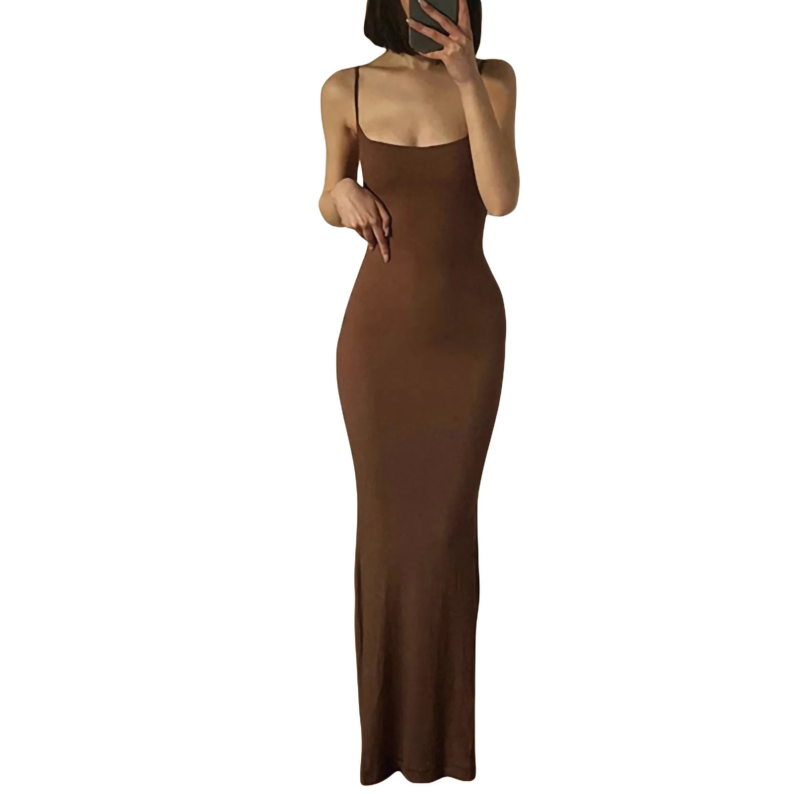 

New Women's Sexy Hollow Long Dress Solid Color Halter Neck Sling Dress High Slit Elegant Evening Gown Formal Dress