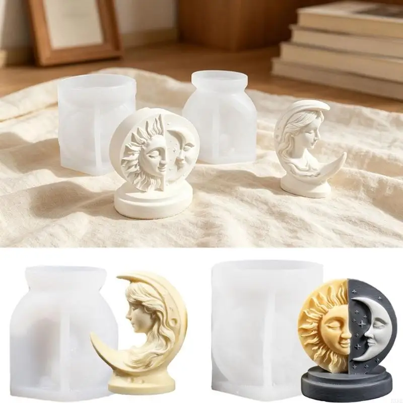 

3D Moon And Sun Face Silicone Mold For Handmade Soap Chocolate Craft Gypsum Sculpture Decoration Resin KXRE