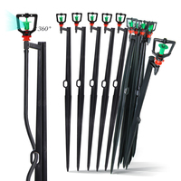 10PCS 360 Degrees Nozzle on 55cm Stake Watering Sprinklers for 1/4'' Hose Greenhouse Lawn Fine Sprayer Garden Irrigation Systems