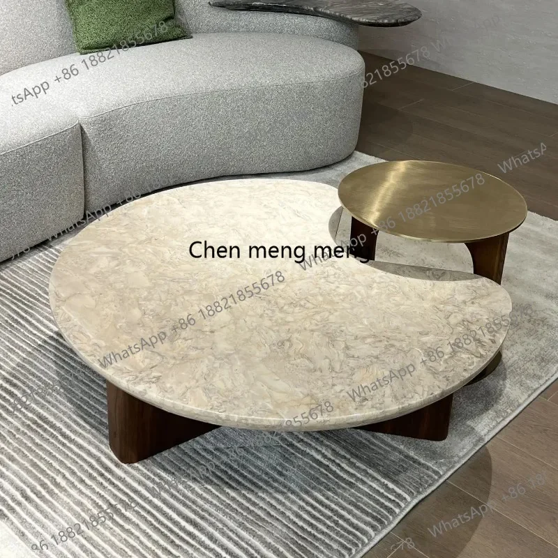 F150 Modern Minimalist Natural Stone Coffee Table Oman Rose Top Walnut Leg Champagne Brushed Side Table Creative Living Room Eas