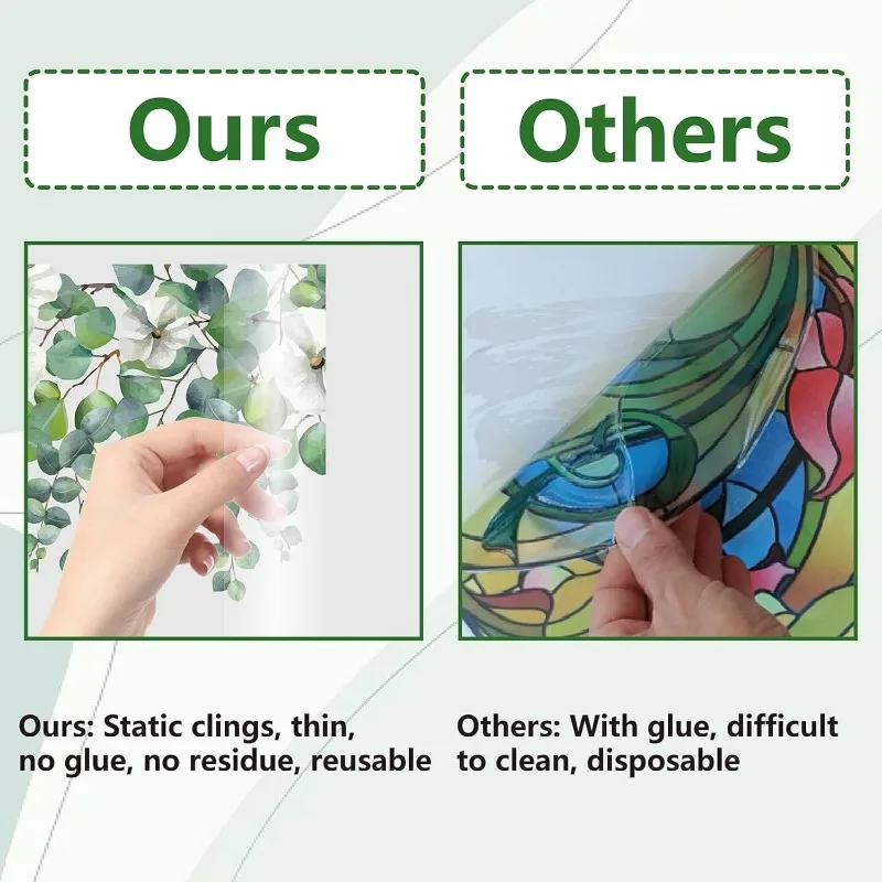 1pc 118x39cm Large Eucalyptus Leaves Window Clings Spring Green Leaf Flowers Window Decals Summer Hanging Vine Window Stickers