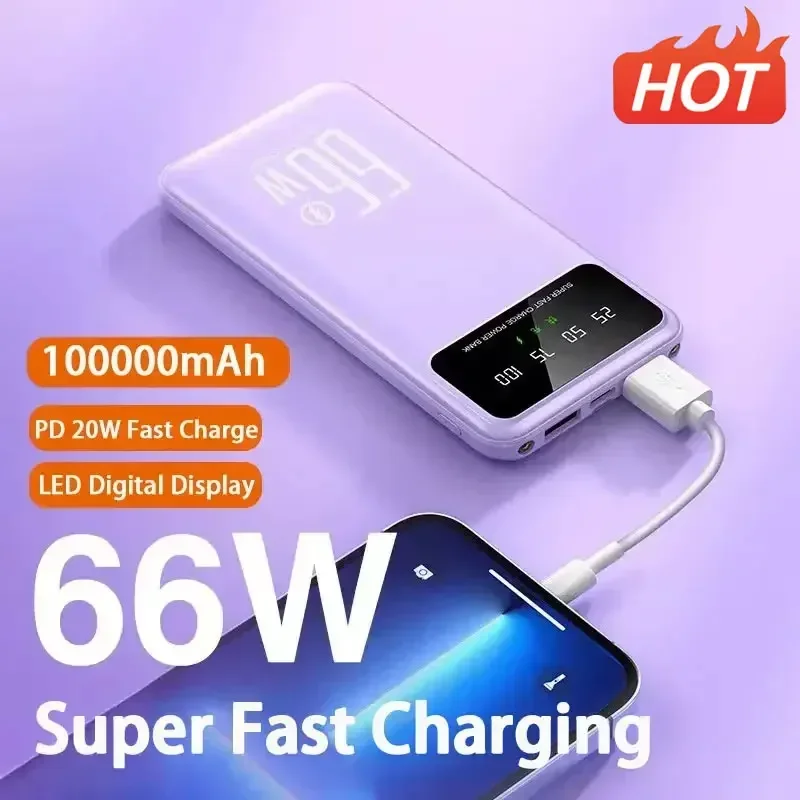 

New 100000mAh Power Bank Lightweight Portable High Capacity Super Fast Charging Digital Display For Xiaomi Samsung Huawei IPhone