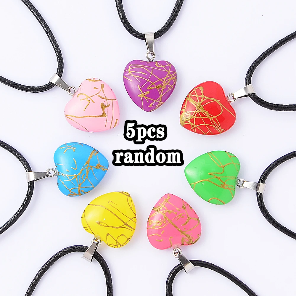 5pcs Natural Stone Necklace Healing Heart Pendant Set