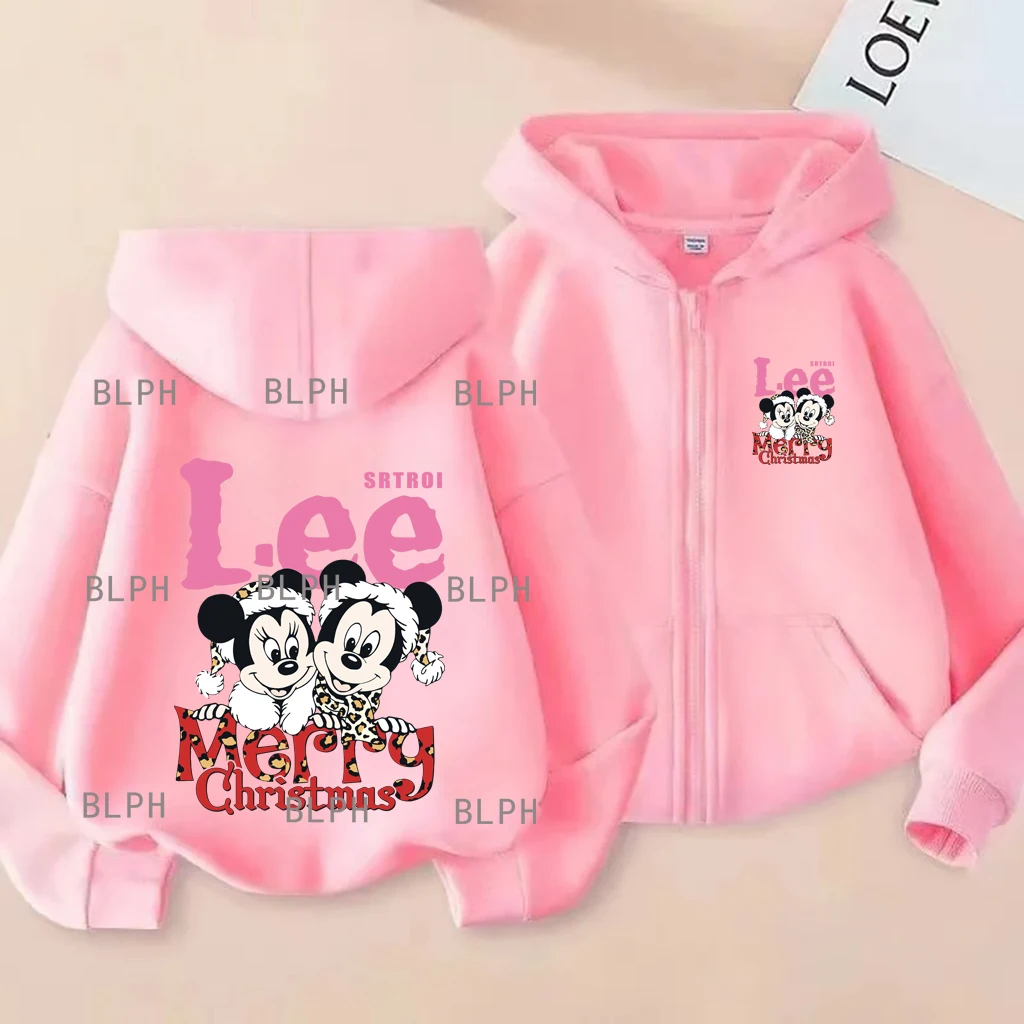 

2025 Disney Mickey Mouse Christmas Couple Zippered Hoodie, Autumn And Winter Plus Velvet, Warm And Sweet Top