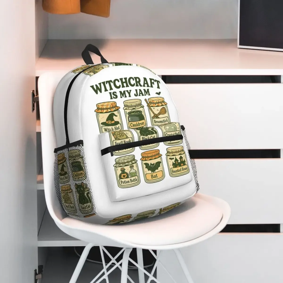 La brujería es mi Jam nueve tarros de mermelada con Halloween y cosas de bruja mochila mochila escolar bolsos de hombro hombres mujeres