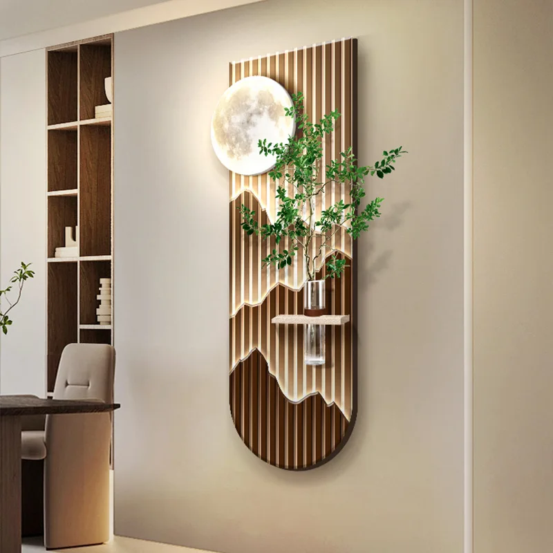

Entrance decorative painting hydroponic green plants end of the corridor, wall lamp, high sense