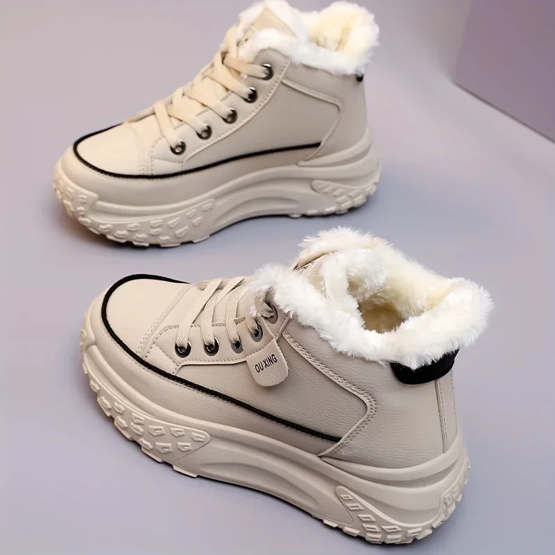 Women High Top Fashion Thick Soled Sports Sneakers With Fleece Lined Comfy Non-slip Platform Chunky Sneakers Shoes