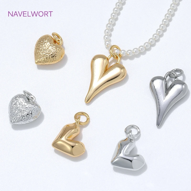 18K Gold Plated Brass Heart Shape Charms Pendants For Jewelry,Decorative Pendants For Necklace,DIY Jewelry Making Supplies