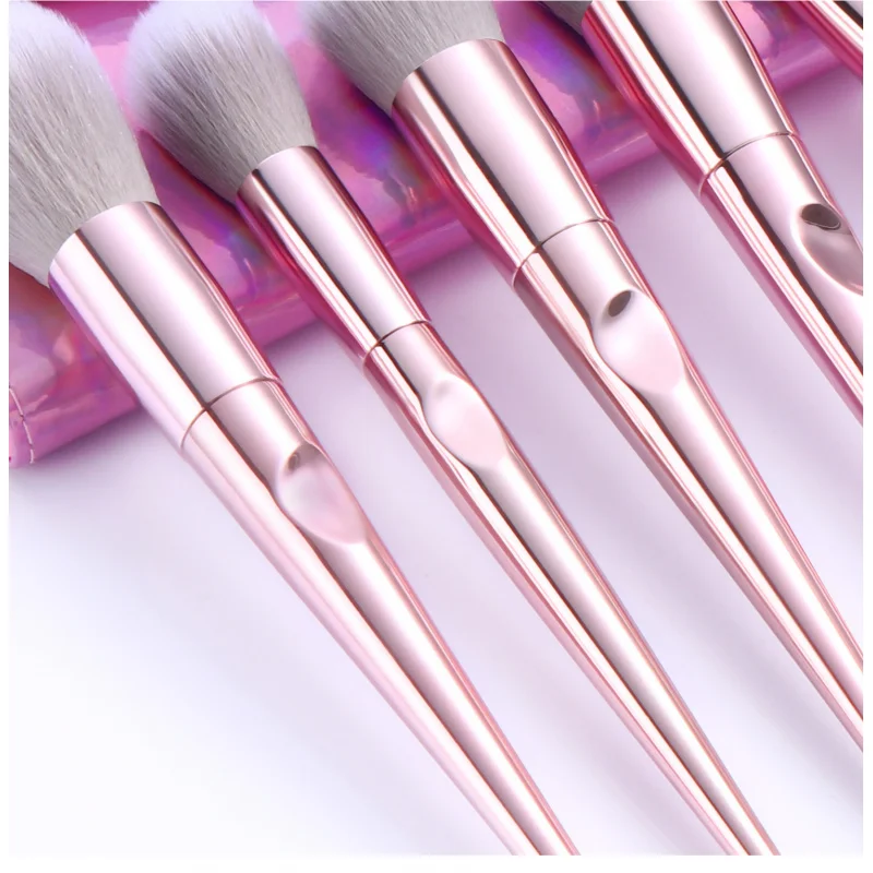 حقيبة مكياج EVA شفافة مقاومة للماء مناسبة للسفر، مجموعة فرش مكياج أساسية للمبتدئين مكونة من 10 قطع