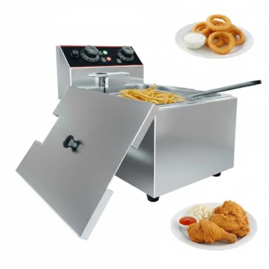

Stainless Steel Commercial Deep Fryer 11.6 QT/11 L Countertop Electric Oil Fryer with Detachable Basket and Lid Adjustable Temp