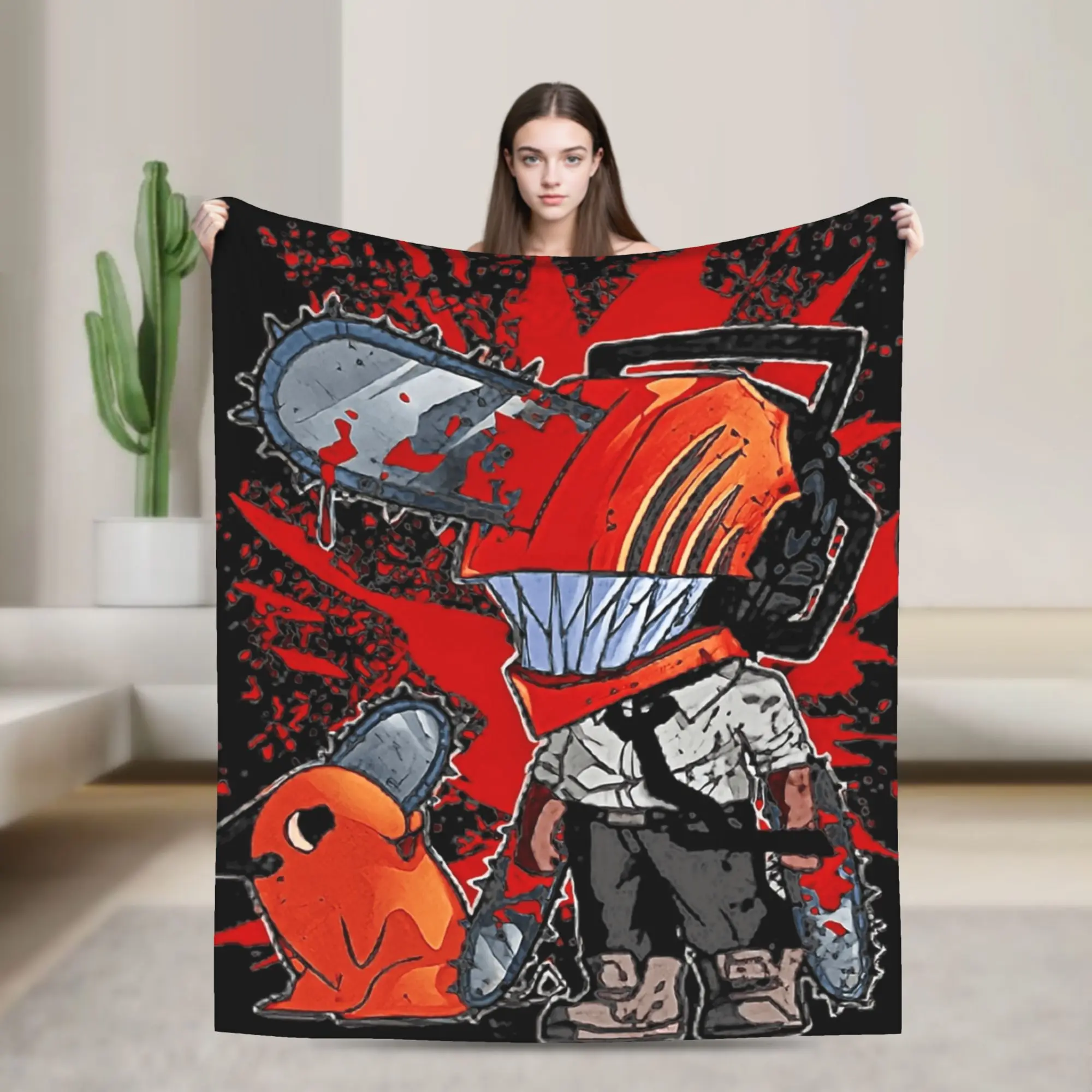 

Denji And Pochita Chainsaw Man Anime Flannel Blanket Winter Soft Throw Blanket for Children Living Room Bedspread Sofa Bed Cover