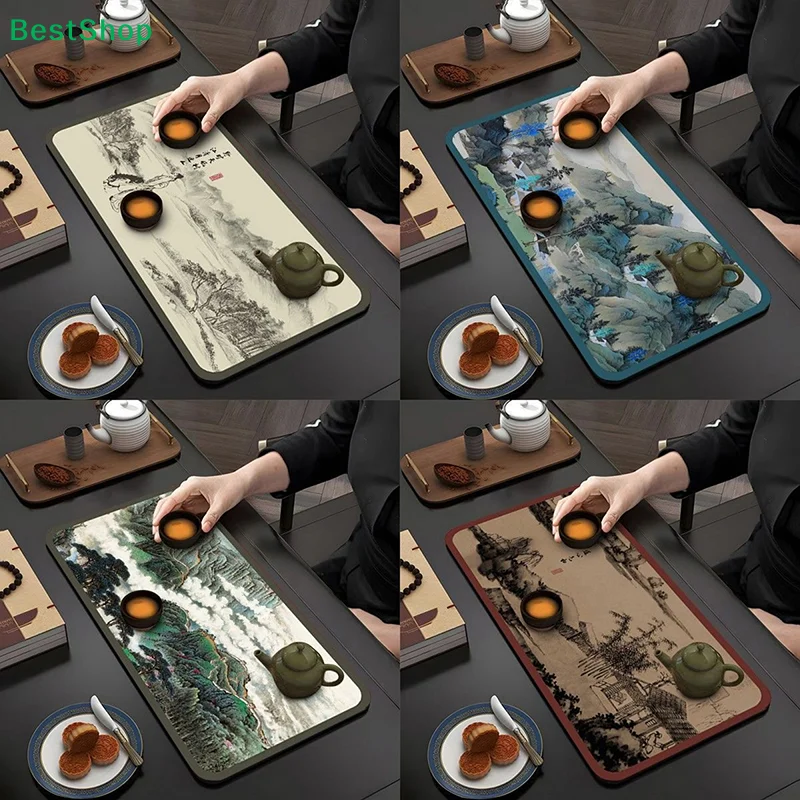 〔R〕Chinese-style Tea Flag Tablecloth, Absorbent, Quick-drying, High-end Long Tablecloth For Home Use, Wash-free Tea Towel.