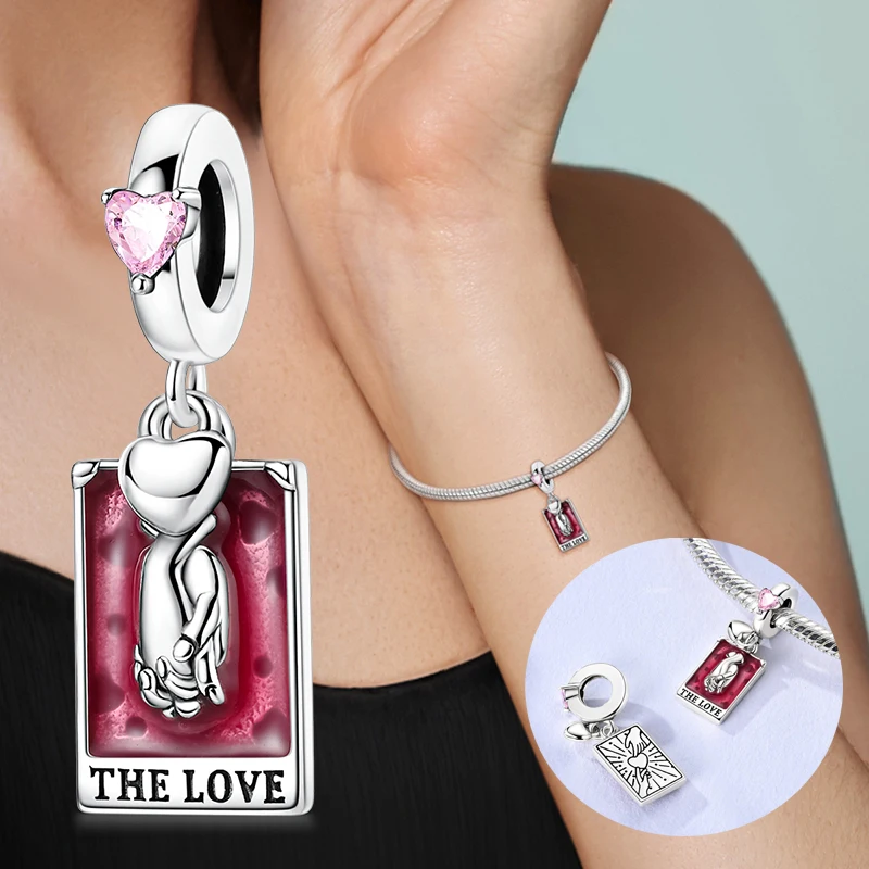 925 Sterling Silver Dangle Charm Tarot of Love Card Divination Fit Bracelet Diy Pendant Woman Jewelry Gift