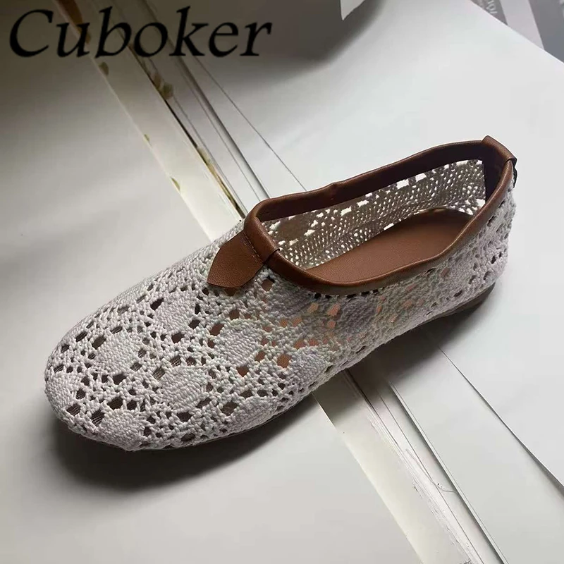 2024 Summer New Breathable Lace Mesh Ballet Flat Shoes Women Round Toe Slip On Casual Loafers Elegant Dance Single Shoes Mujer