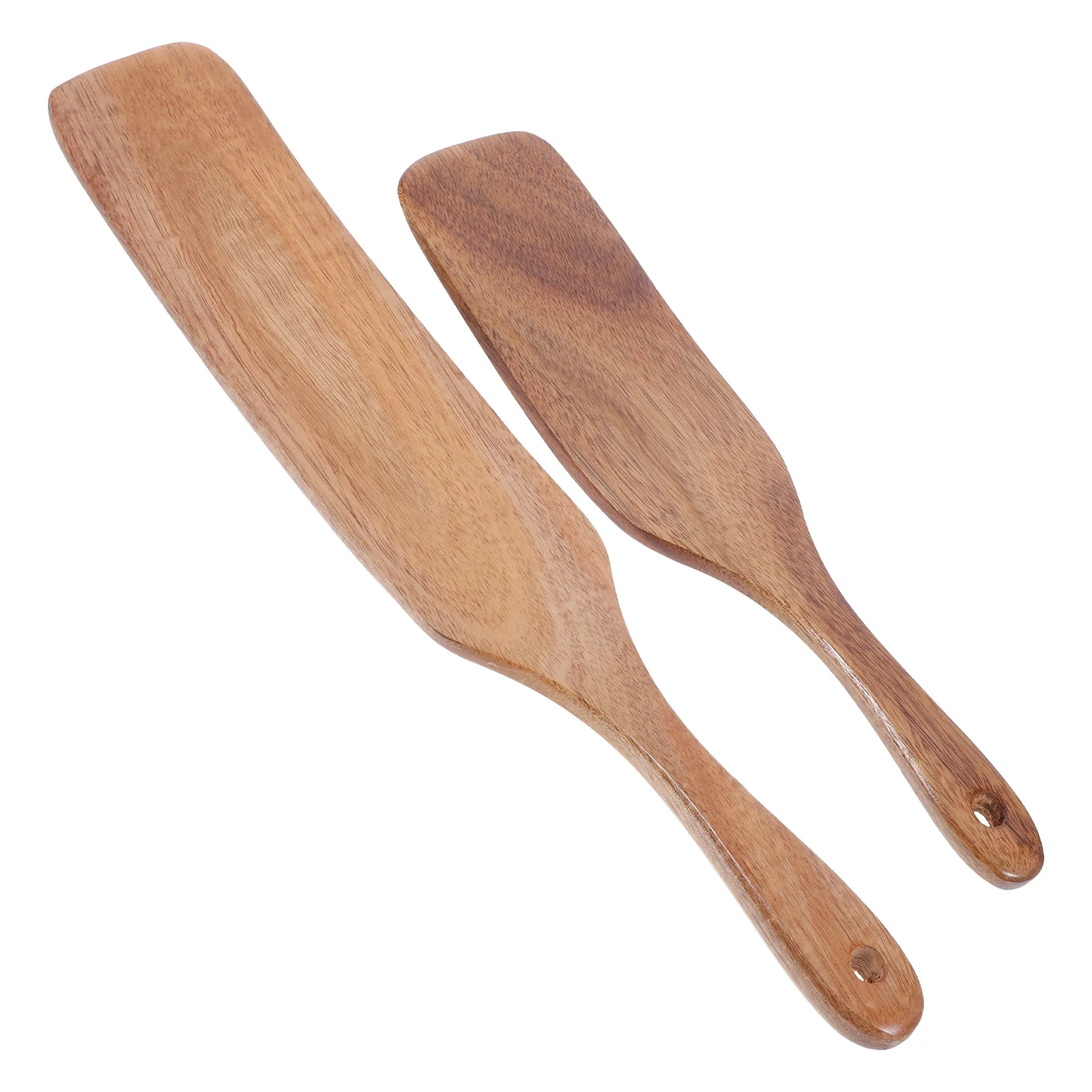 

2pcs Wooden Flat Turner Spatula Long Handle Kitchen Utensil For Stir Frying Sautéing European Style Solid Wood Cooking Spoon