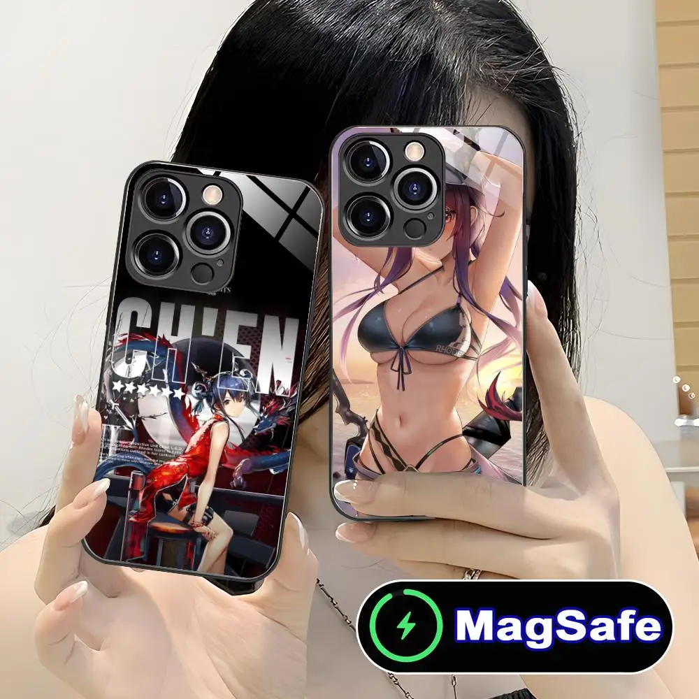 

Arknights Chen Mobile Phone Case for iPhone 16 15 14 13 12 11 Pro Max Plus Mini MagSafe Glass Colour Protective Cellphones Cover