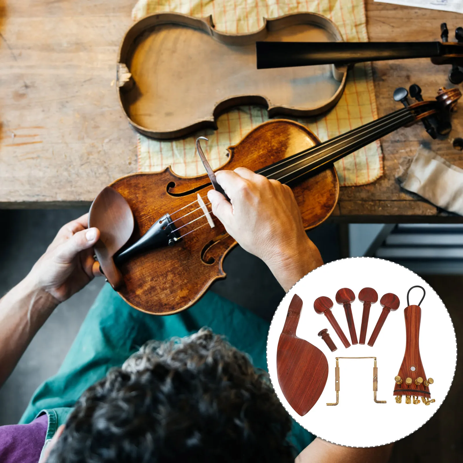 

1Set Professional Violin Replacement Parts Wood Repair Accessories Durable Chin Rest Tuning Peg Tailpiece Endpin