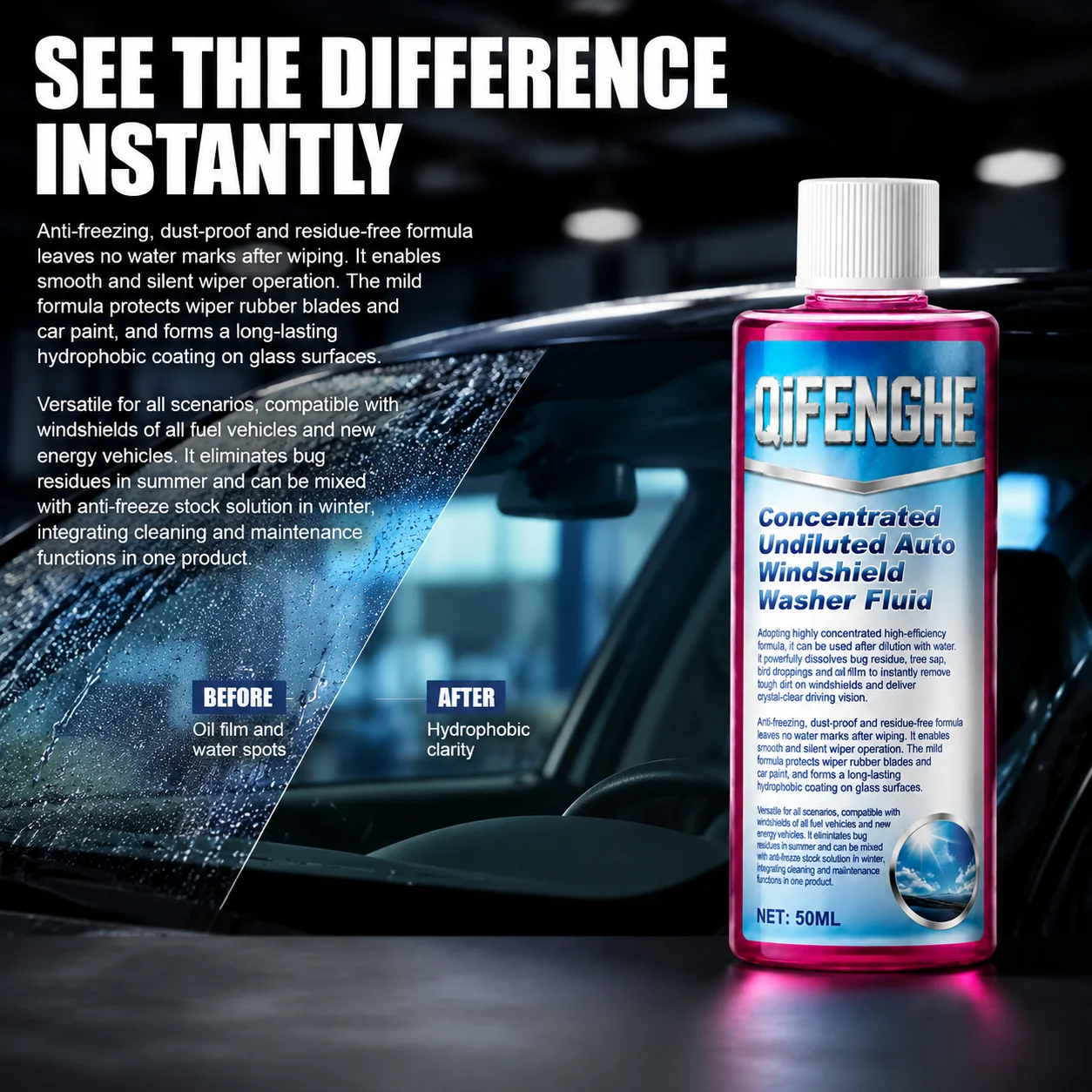 Multi-scene Auto Glass Cleaner Liquid Remove Tough Stains Smooth Silent Wiper Care Protect Blades & Paint For All Vehicles