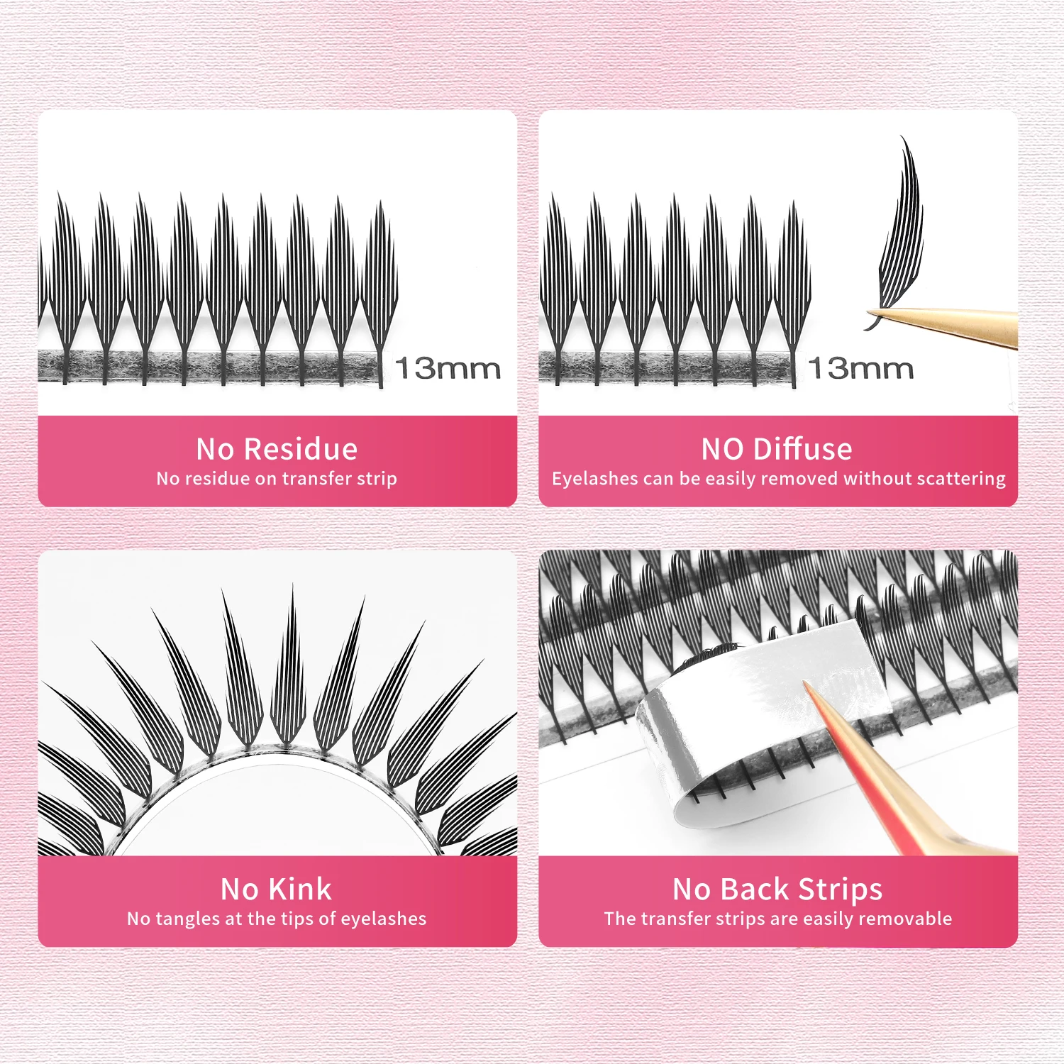 XIUSUZAKI رموش سباير كوميدية تمديد ريشة شكل رموش فردية مراوح مسبقة الصنع حجم رموش ناعمة أدوات ماكياج الجمال