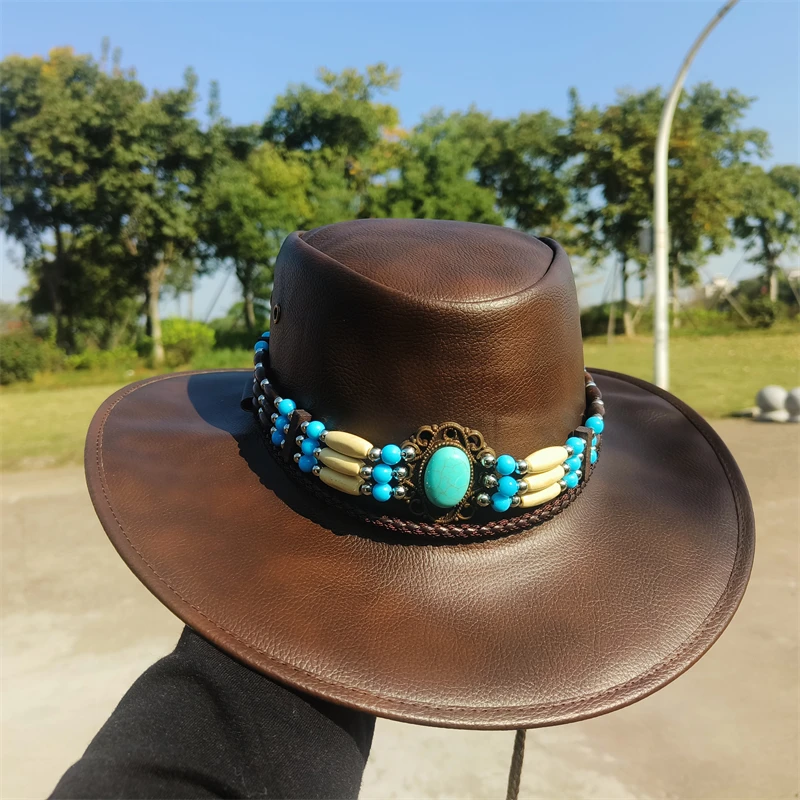 Western Cowboy Hats Ethnic Leather Belt PU Leather cowboy Hat For Men Women Hats Windproof vintage caps sombrero vaquero hombre