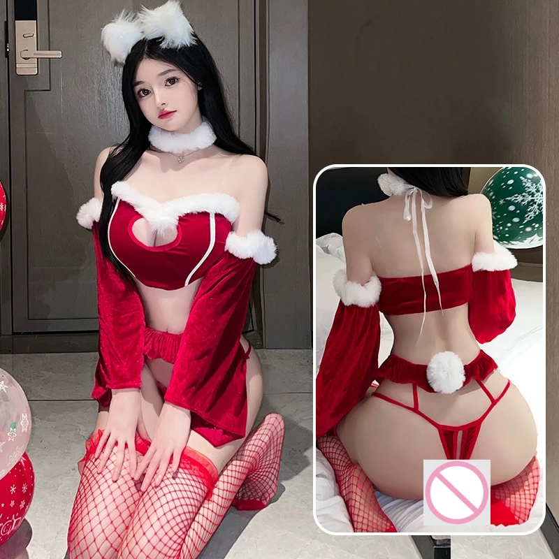 

Sexy lingerie Christmas holiday sexy seductive Christmas uniform set couples flirting hot bed free L421