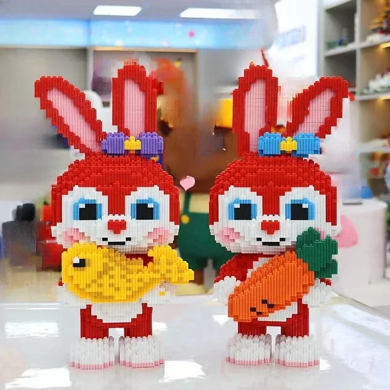 38cm Kawaii Cartoon Bow Carrot Rabbit Puzzle Building Block Micro Toy for Boys and Girls Birthday Gift Mascot Ornament