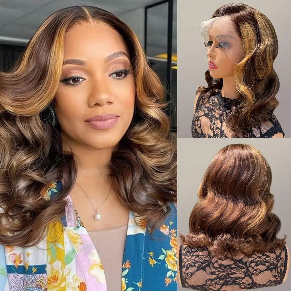 

4/27 Blonde Colored Body Wave 13x4 Lace Frontal Wigs Human Hair Short Bob Wigs Loose Wave Lace Front Wig BrazilianWig